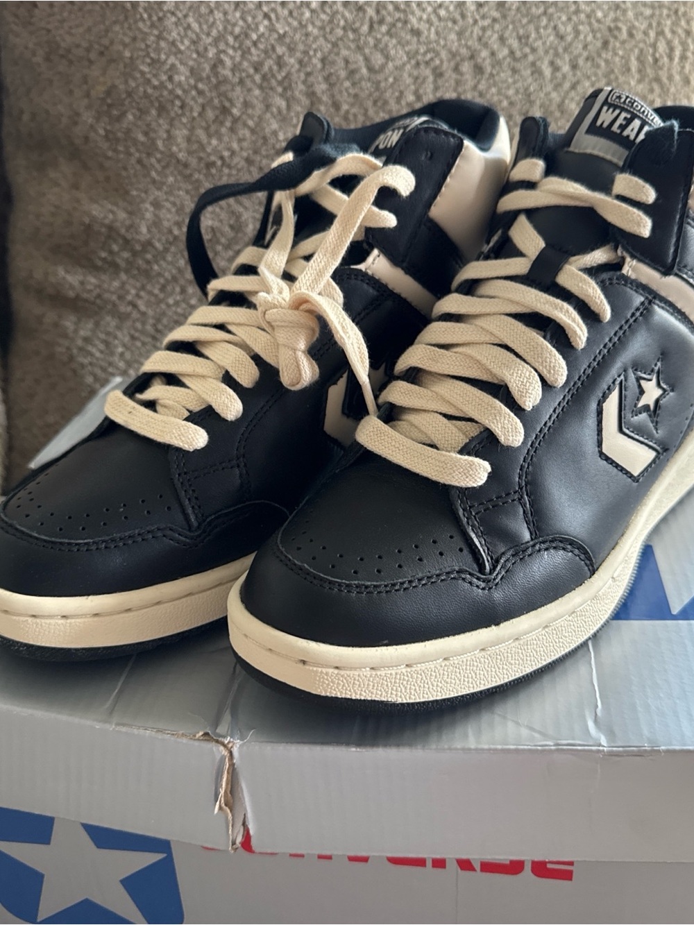 Converse Black Leather Low-Top Sneakers with Cream Accents